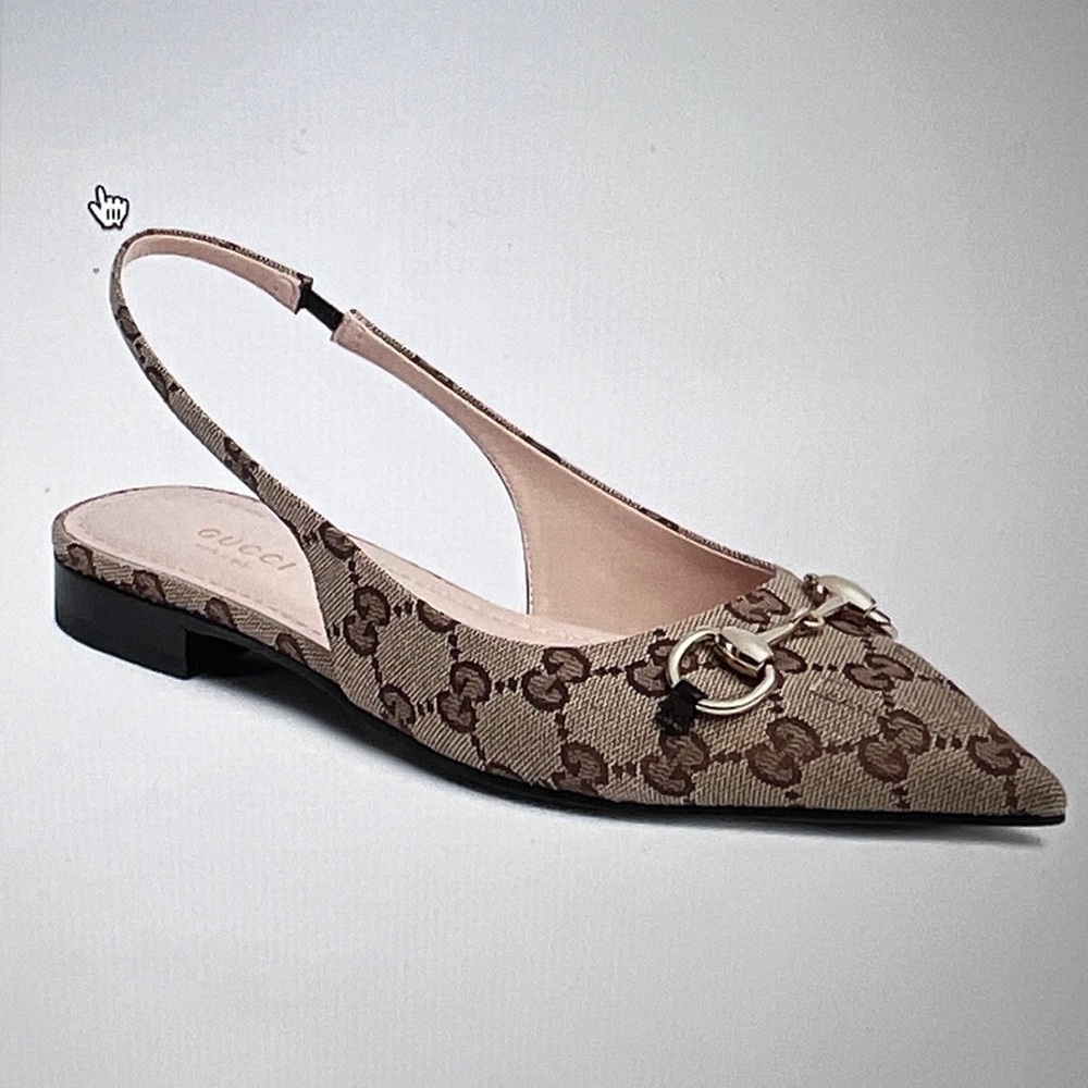 Gucci Beige Monogram Slingback Flats